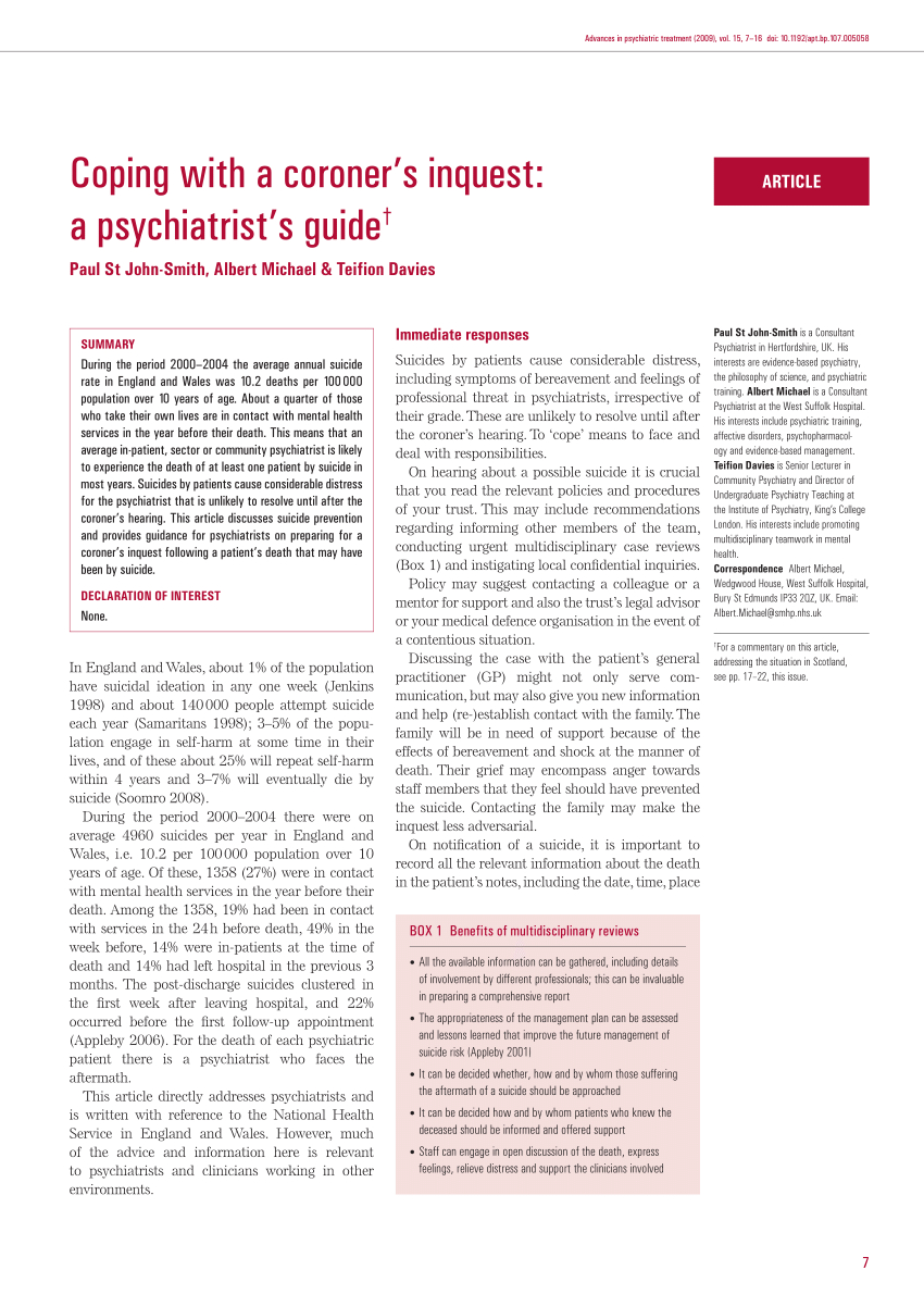 Pdf) Coping With A Coroner's Inquest: A Psychiatrist's Guide With Regard To Coroner's Report Template
