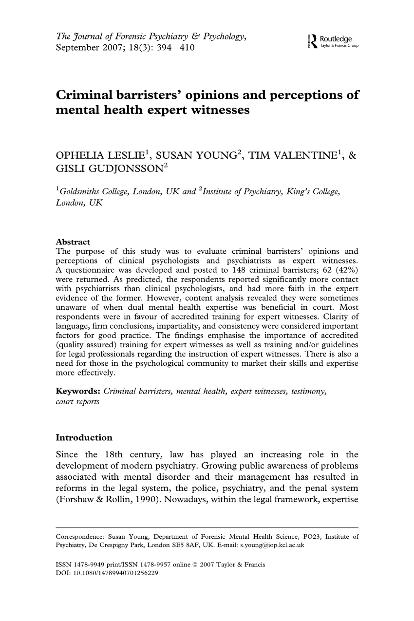 Pdf) Criminal Barristers' Opinions And Perceptions Of Mental Inside Expert Witness Report Template