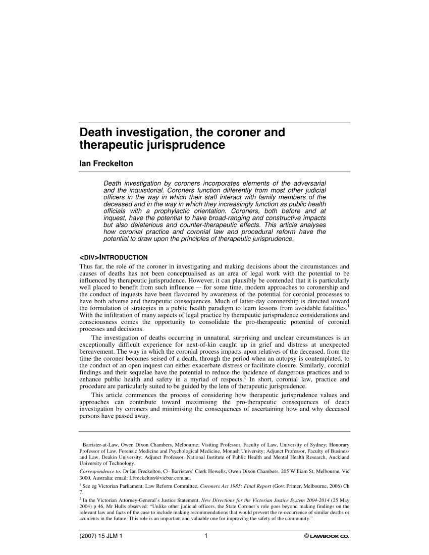 Pdf) Death Investigation, The Coroner And Therapeutic Pertaining To Coroner's Report Template