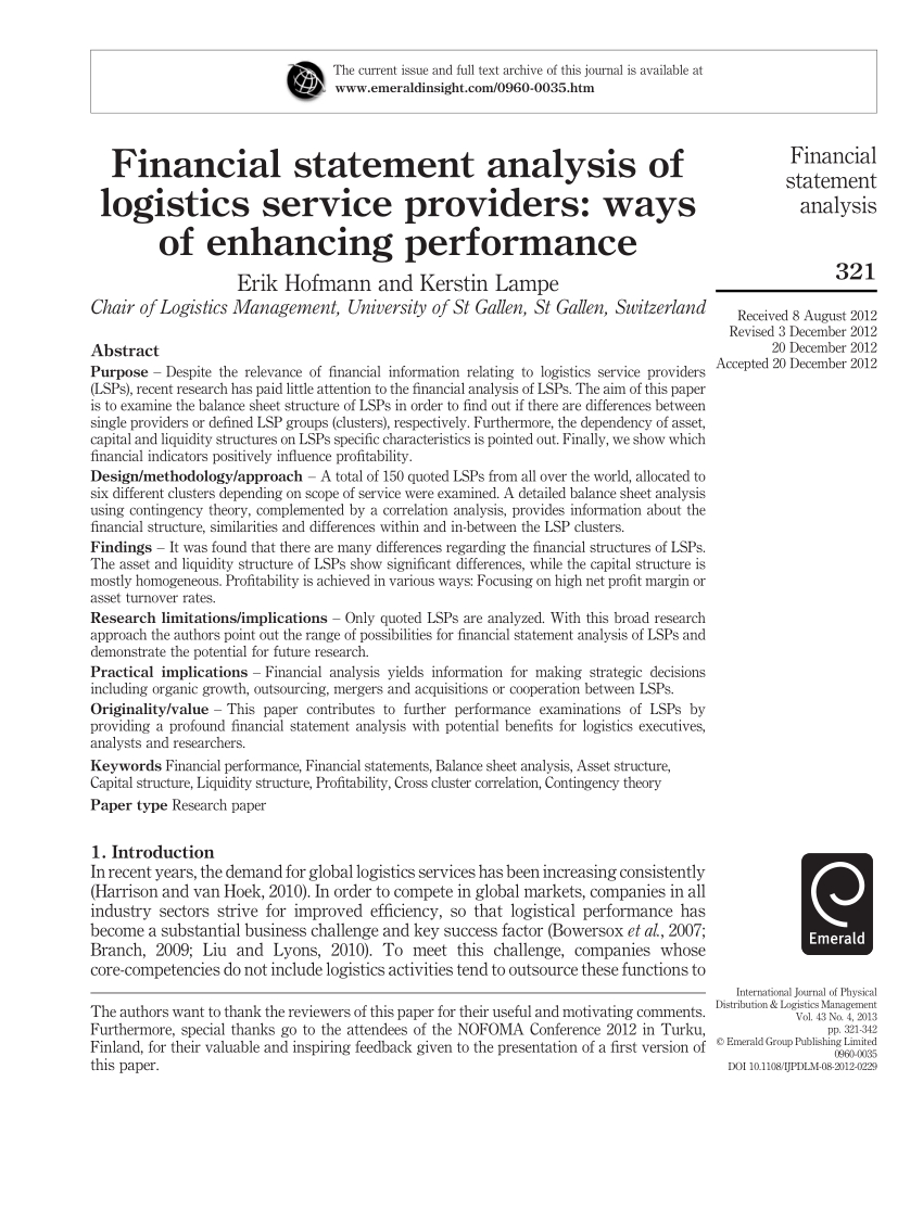 Pdf) Financial Statement Analysis Of Logistics Service Intended For Credit Analysis Report Template