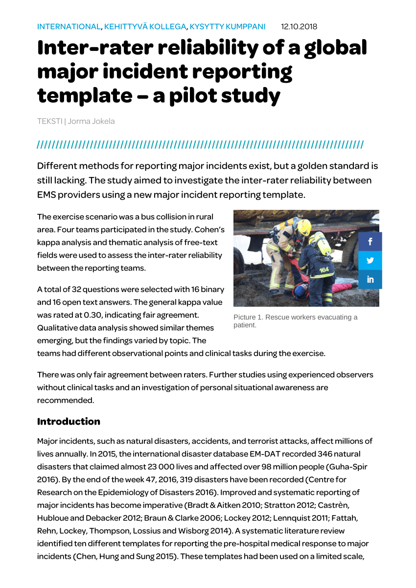 Pdf) Inter Rater Reliability Of A Global Major Incident Inside Reliability Report Template