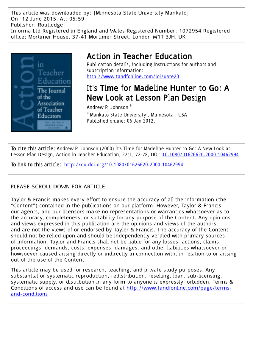 Pdf) It's Time For Madeline Hunter To Go: A New Look At With Regard To Madeline Hunter Lesson Plan Template Word