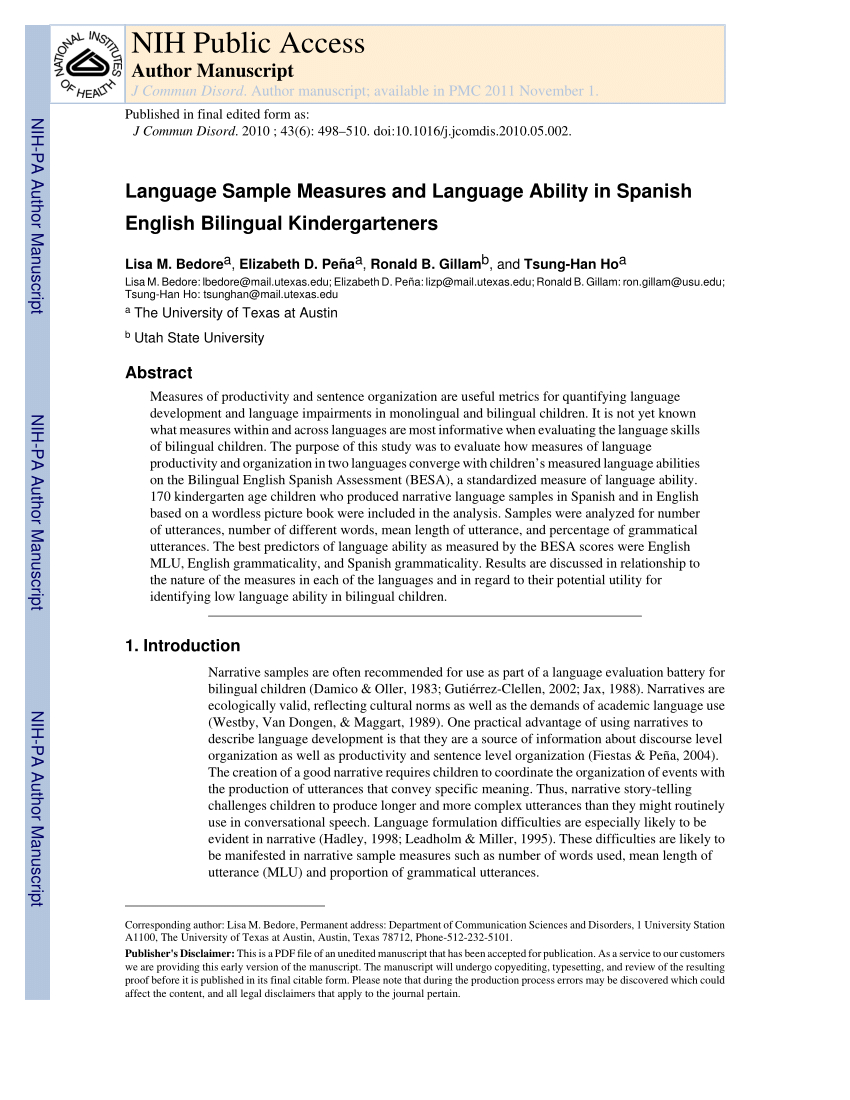 Pdf) Language Sample Measures And Language Ability In Within Book Report Template In Spanish