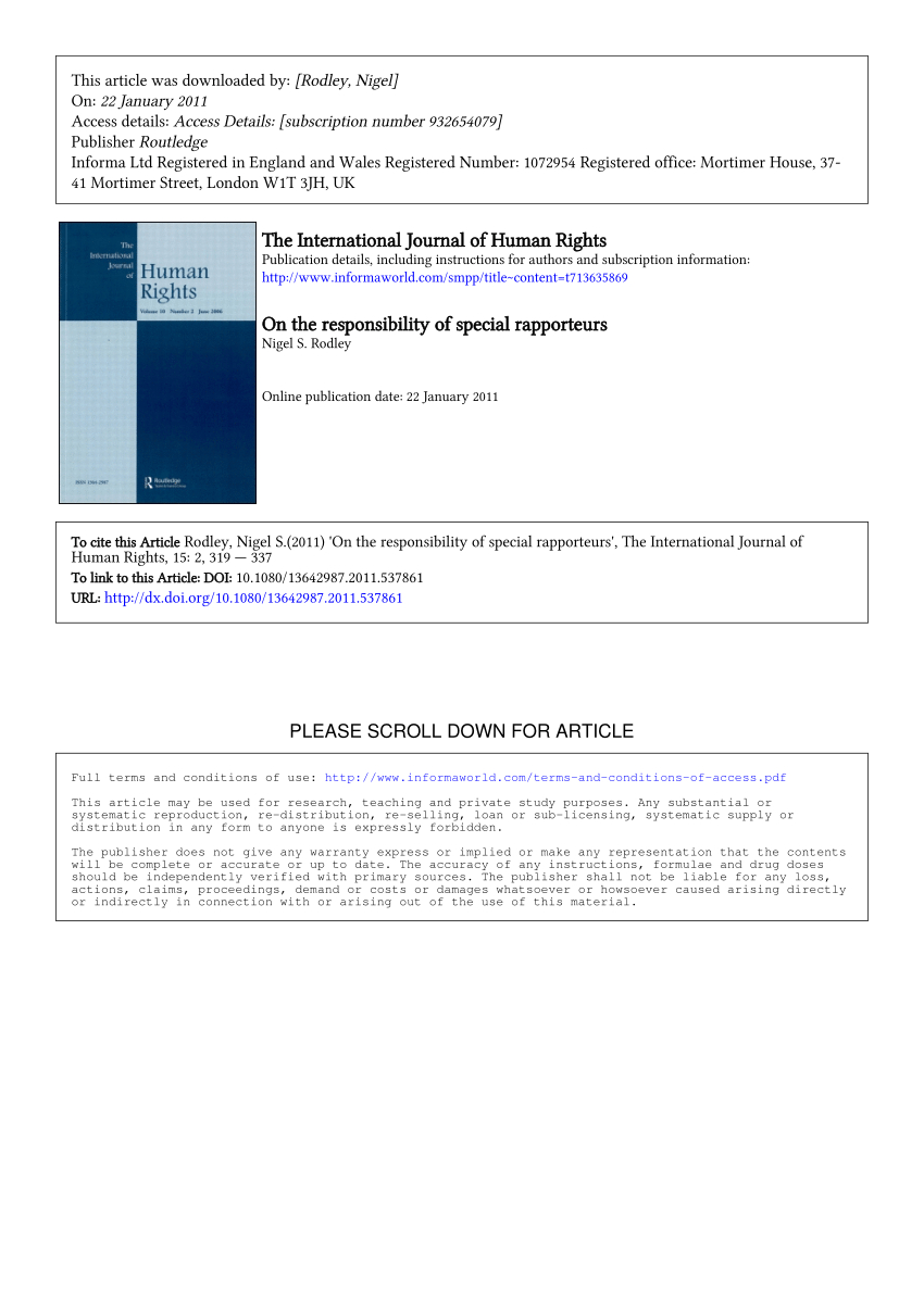 Pdf) On The Responsibility Of Special Rapporteurs With Regard To Rapporteur Report Template