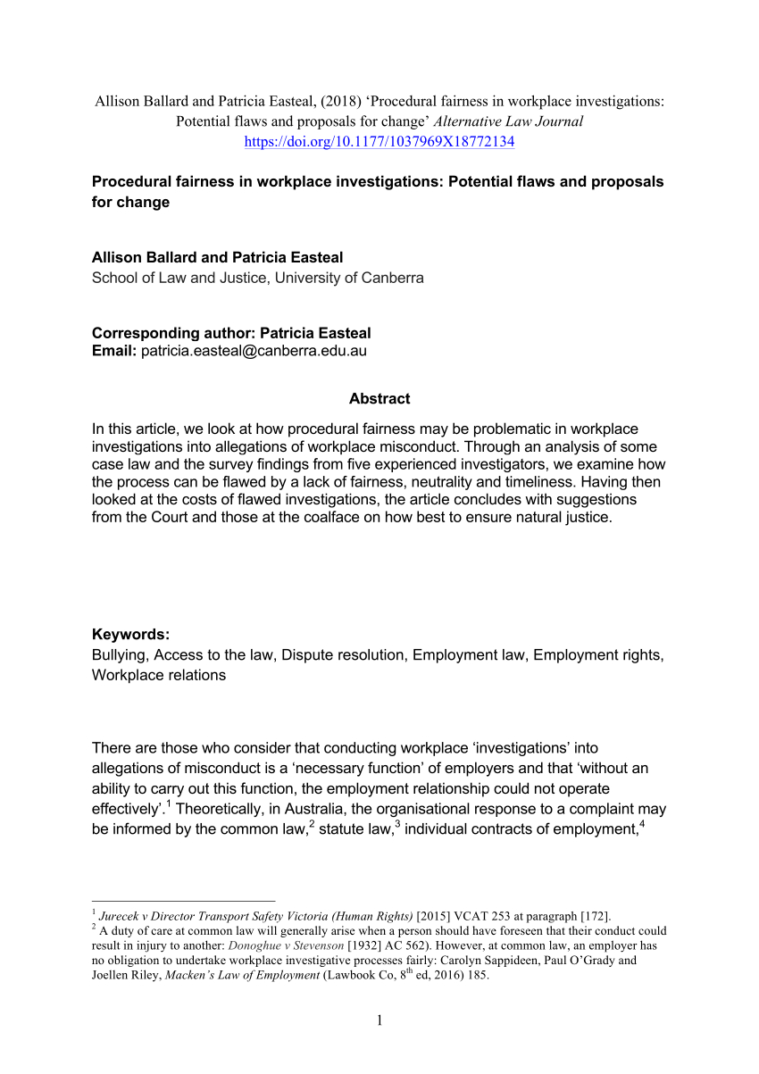 Pdf) Procedural Fairness In Workplace Investigations Within Workplace Investigation Report Template