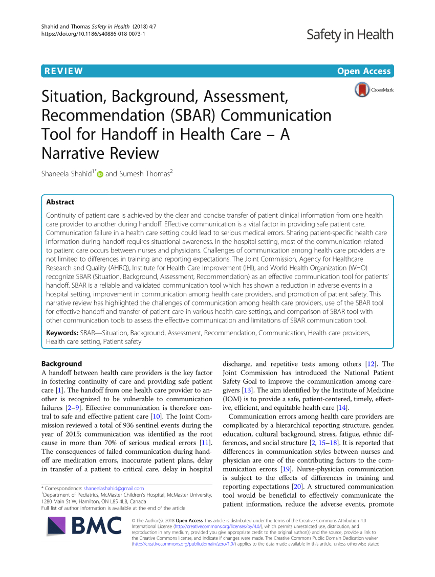 Pdf) Situation, Background, Assessment, Recommendation (Sbar Intended For Nursing Handoff Report Template