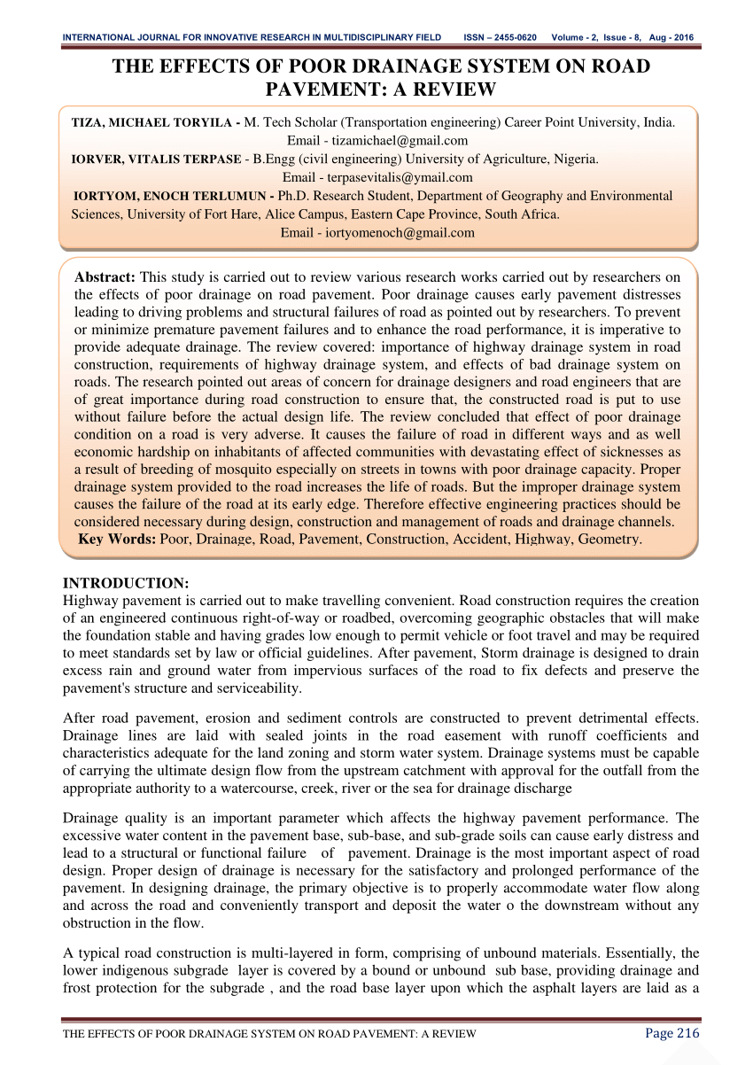Pdf) The Effects Of Poor Drainage System On Road Pavement: A Inside Drainage Report Template