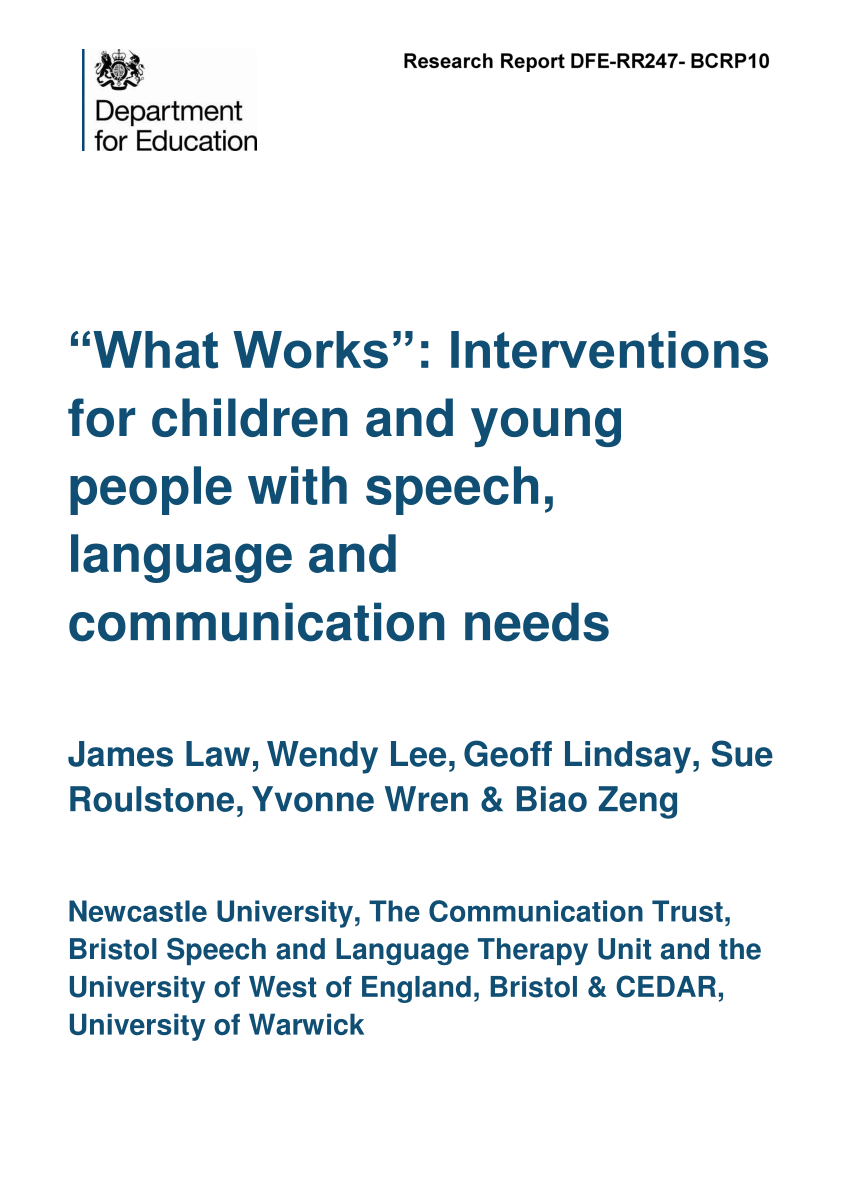Pdf) "what Works": Interventions For Children And Young For Speech And Language Report Template