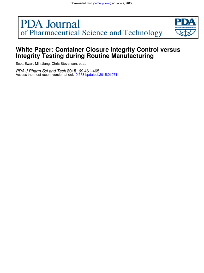 Pdf) White Paper: Container Closure Integrity Control Versus In Test Closure Report Template