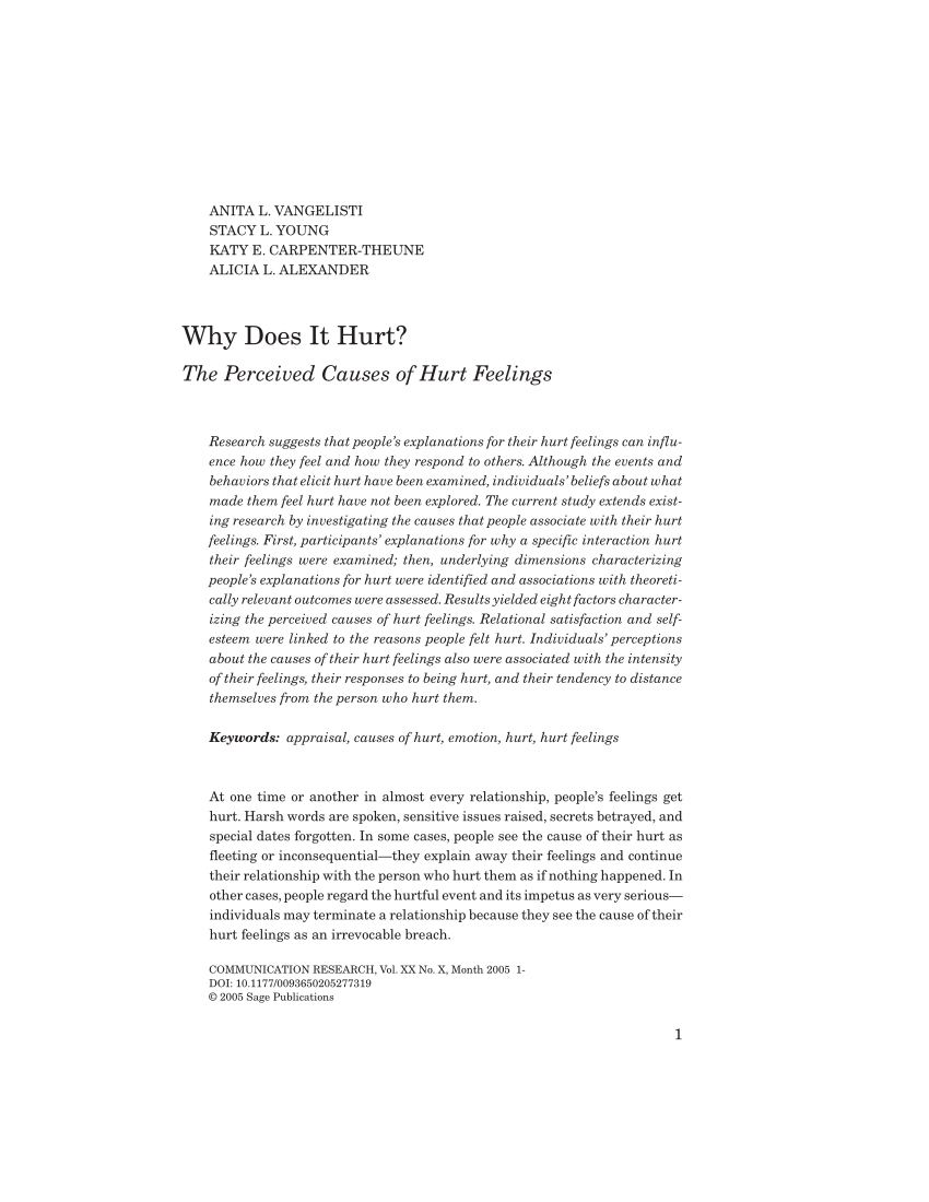 Pdf) Why Does It Hurt?: The Perceived Causes Of Hurt Feelings. In Hurt Feelings Report Template