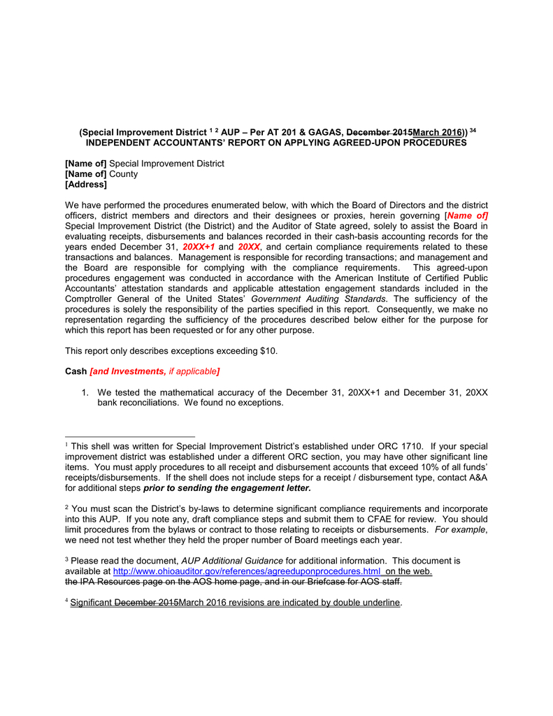 Per At 201 & Gagas, December 2015March 2016)) Aup In Agreed Upon Procedures Report Template