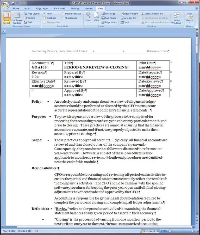 Procedures Manual Template Word