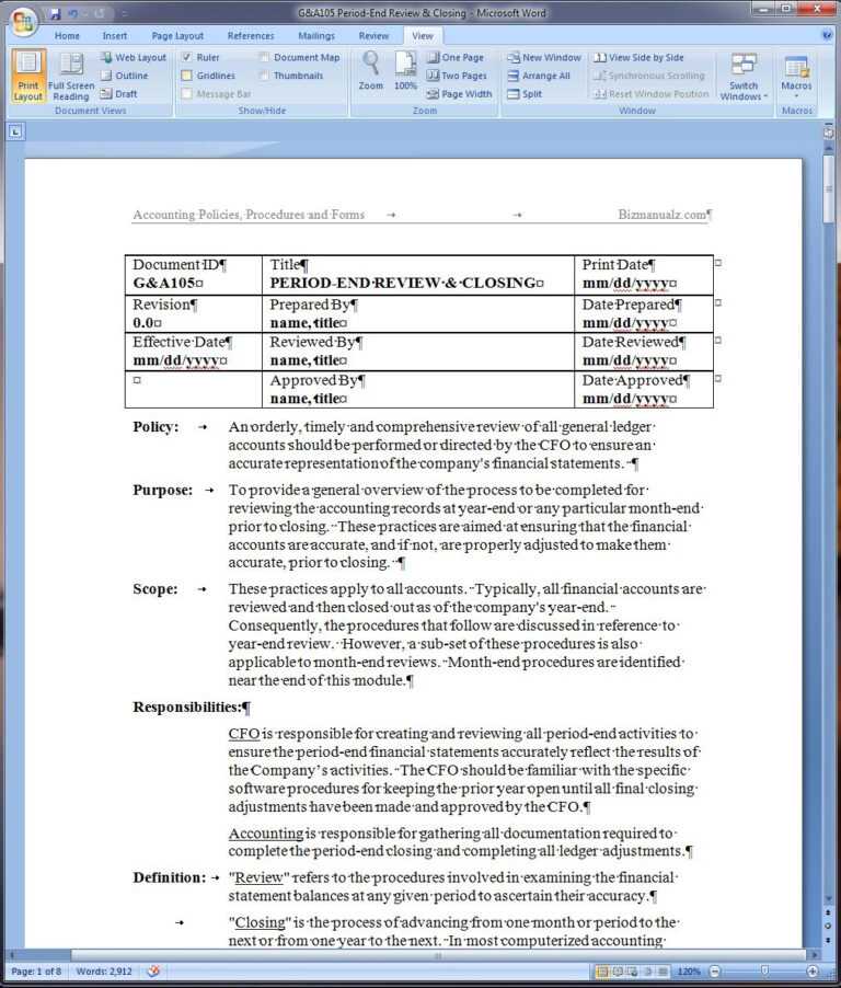 Procedure Manual Template Word Free Best Professional Templates