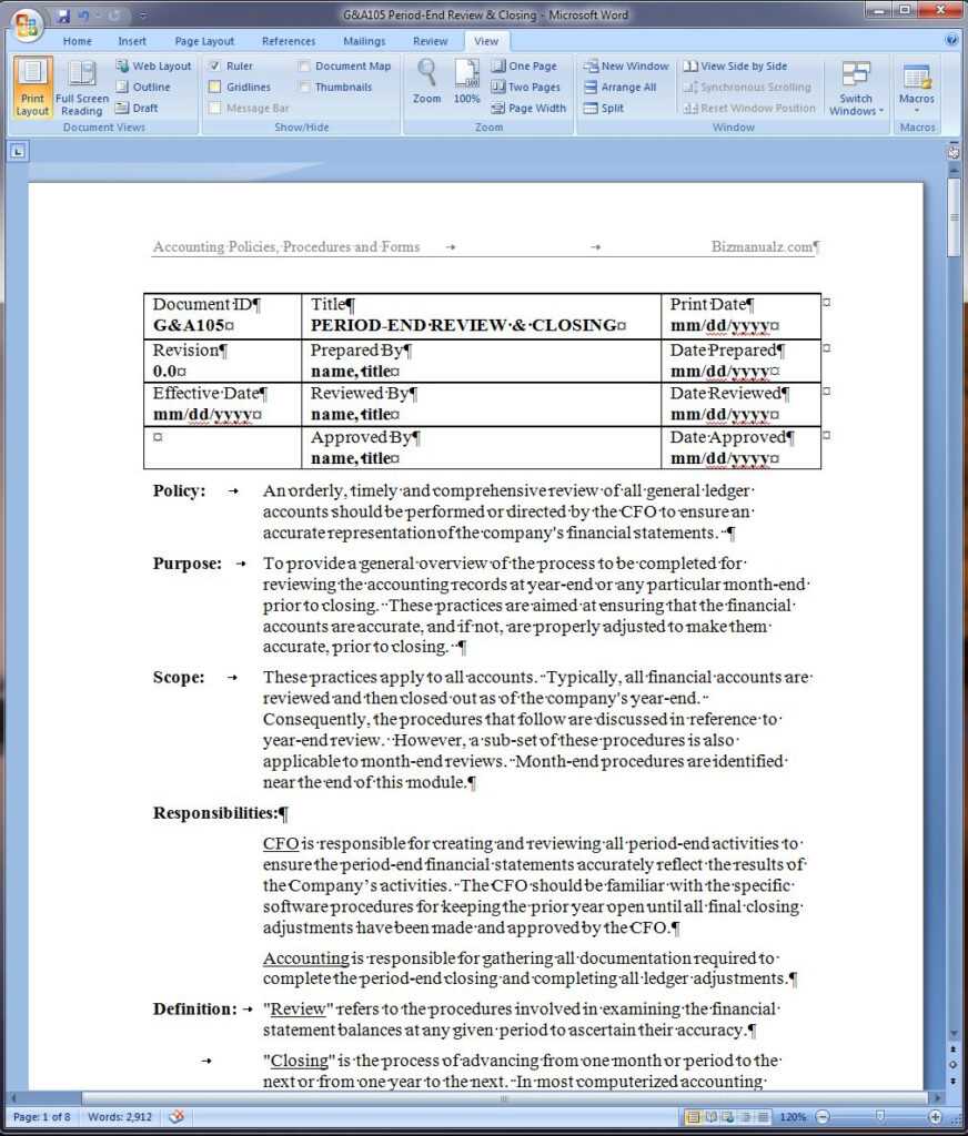 Template For Procedure Manual