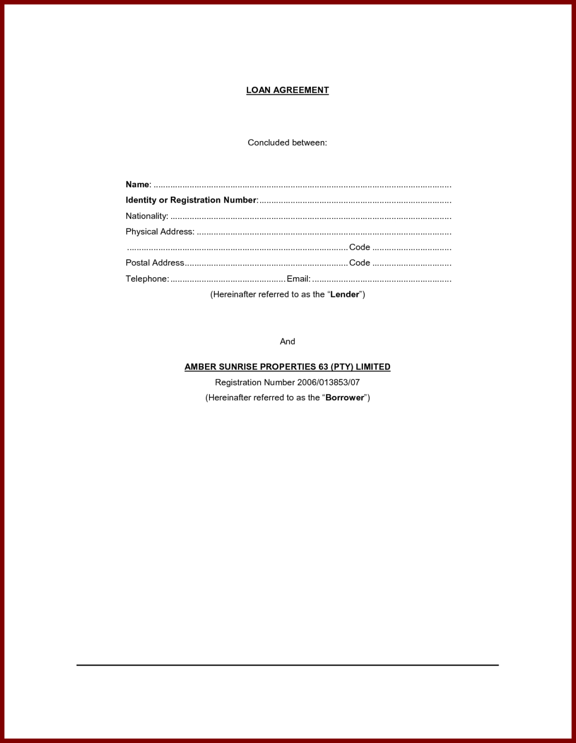 Personal Loan Contract Or Agreement Form Sample : Vientazona With Blank Loan Agreement Template