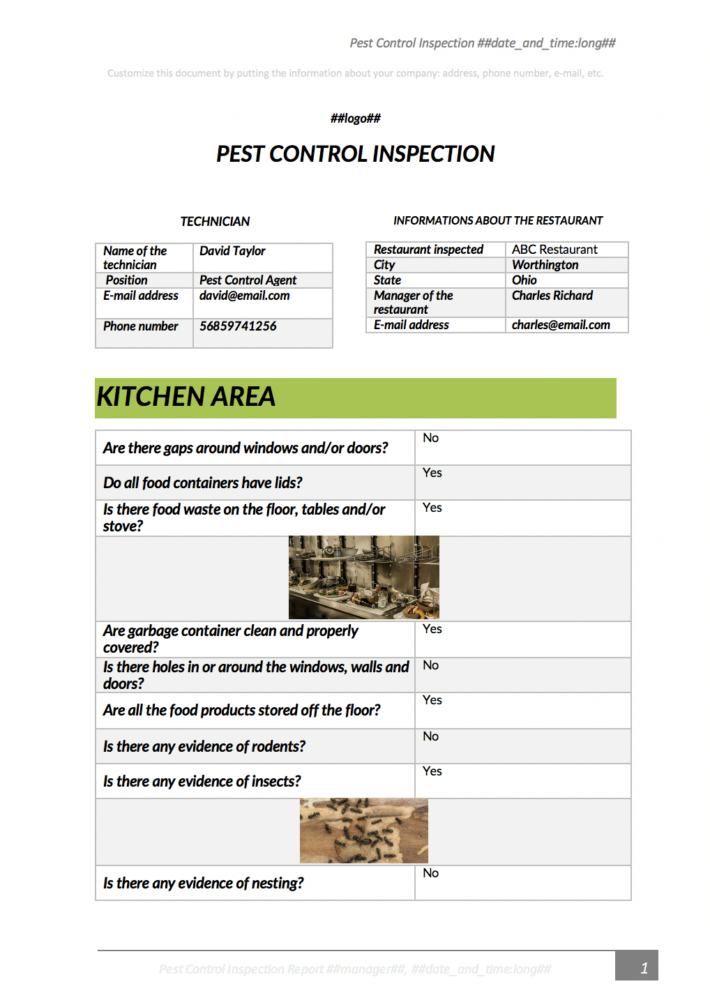 Pest Control Inspection With Kizeo Forms From Your Cellphone Regarding Pest Control Inspection Report Template
