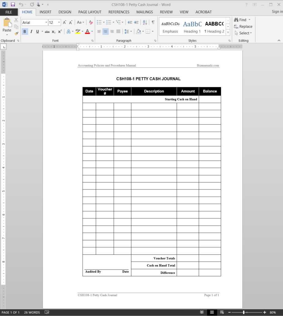 Petty Cash Accounting Journal Template | Csh108 1 In Petty Cash Expense Report Template