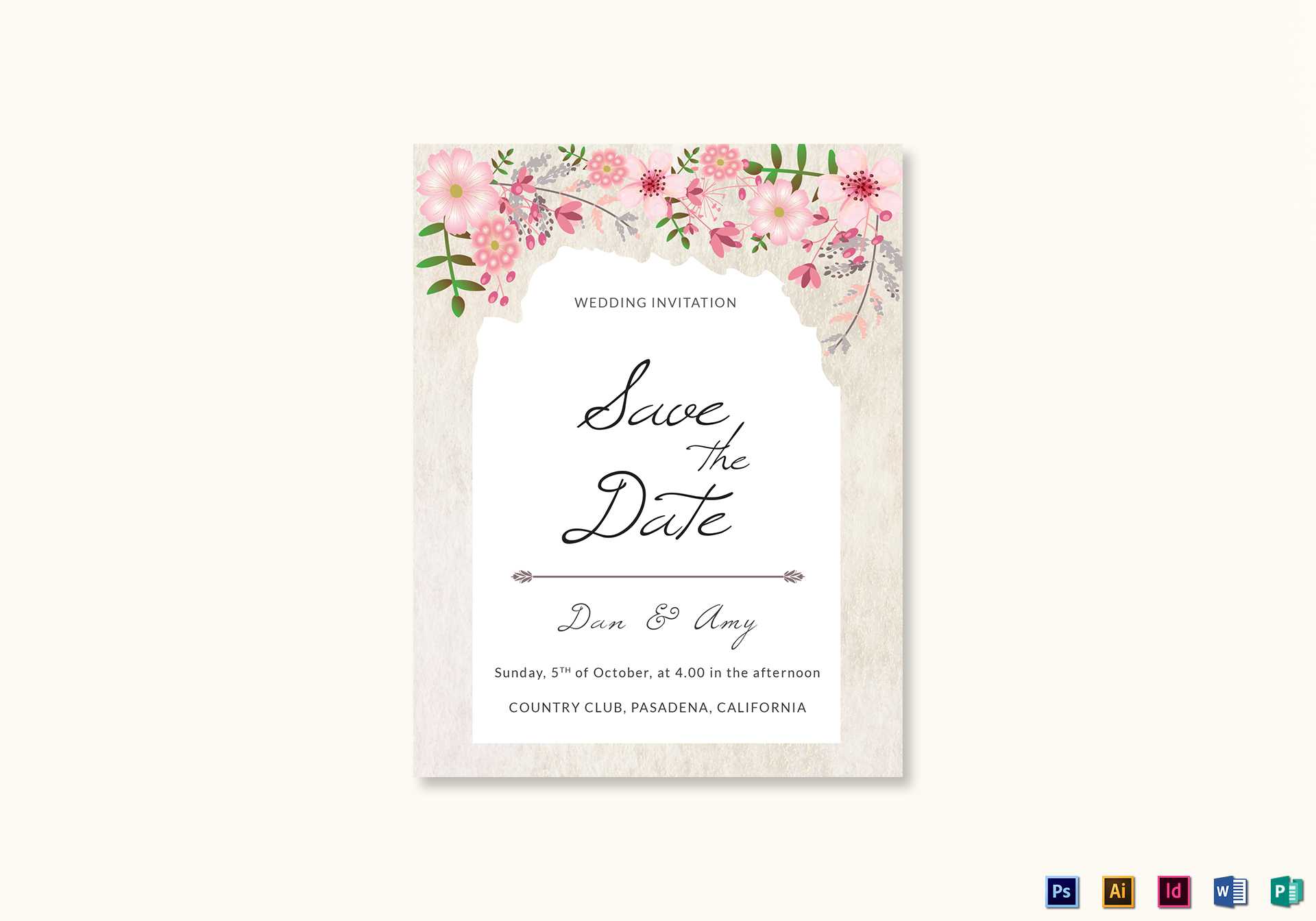Pink Floral Save The Date Card Template With Save The Date Template Word