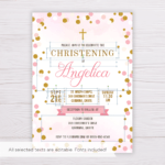 Pink & Gold Dots Christening Invitation Template With Blank Christening Invitation Templates