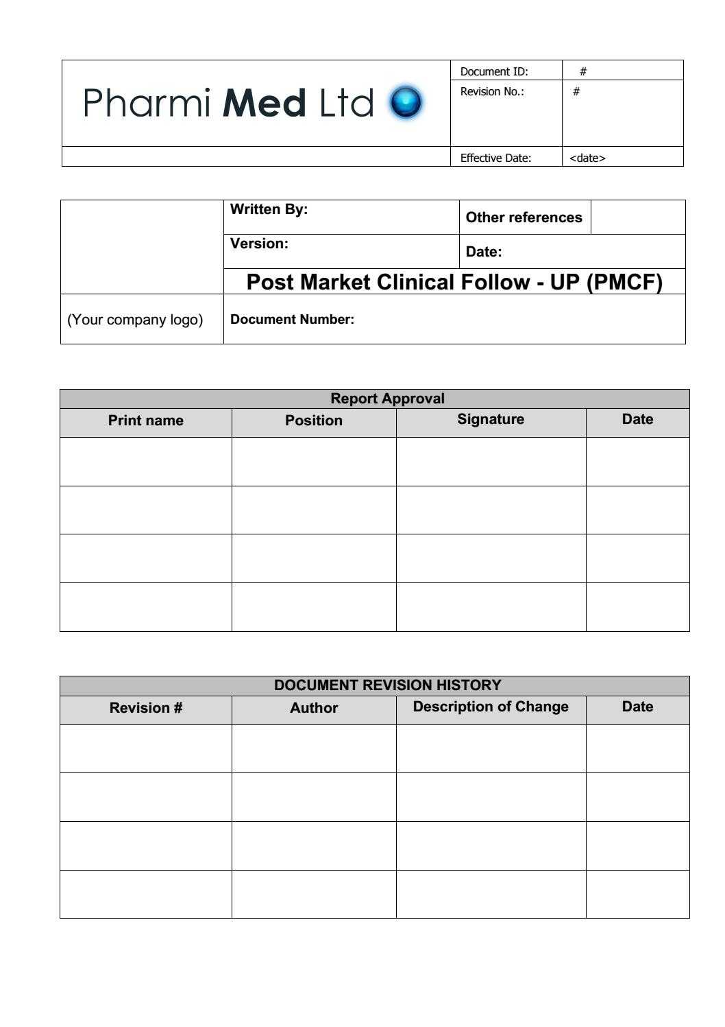 Post Market Clinical Follow Up (Pmcf) Templatepharmi Med Inside Report Specification Template