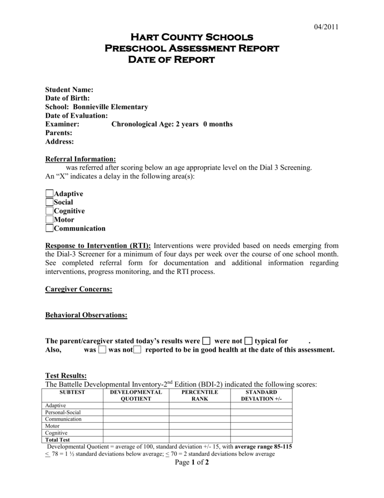 Preschool Evaluation Report Template Throughout Deviation Report Template