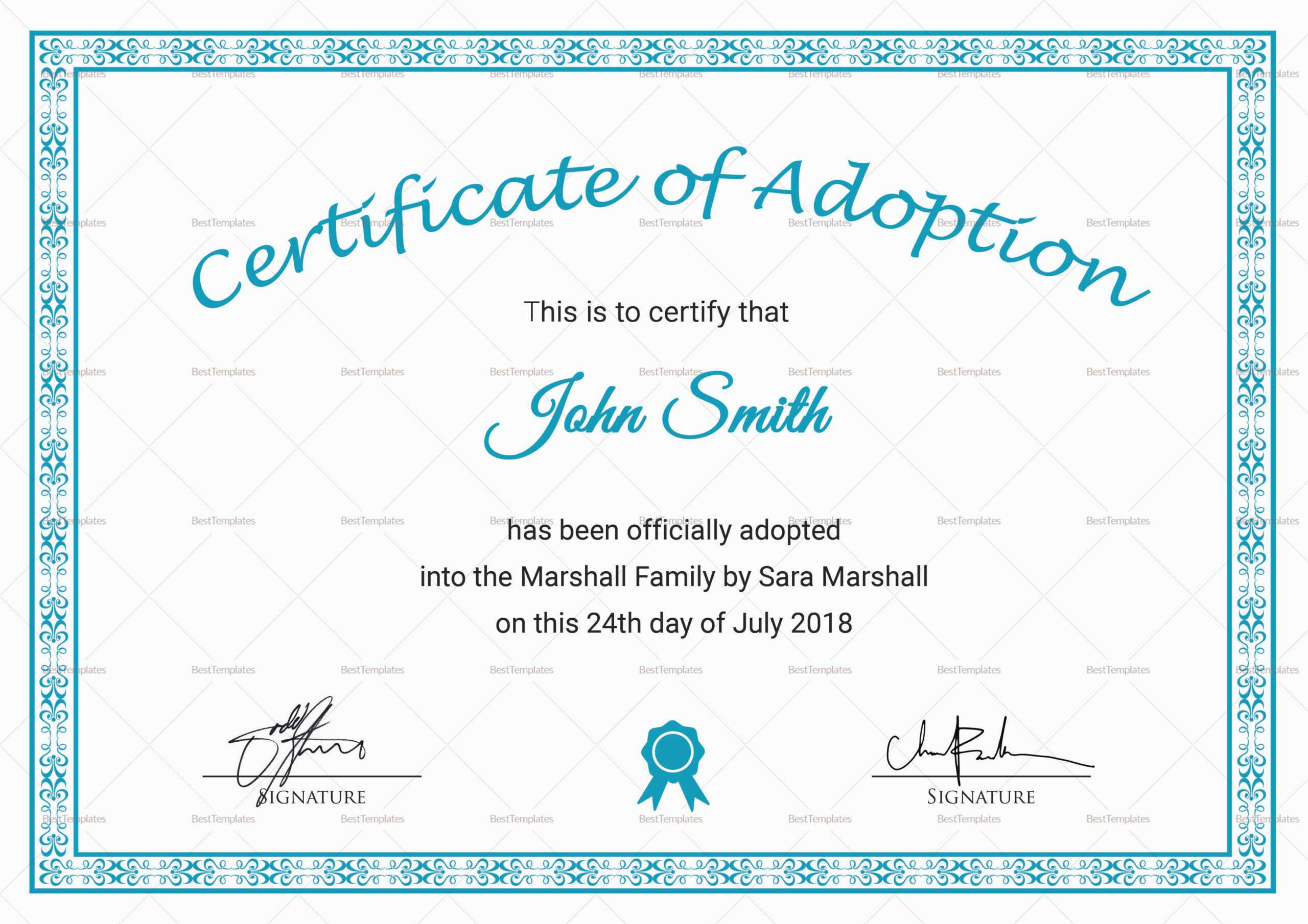 Printable Adoption Certificate Template Inside Blank Adoption Certificate Template