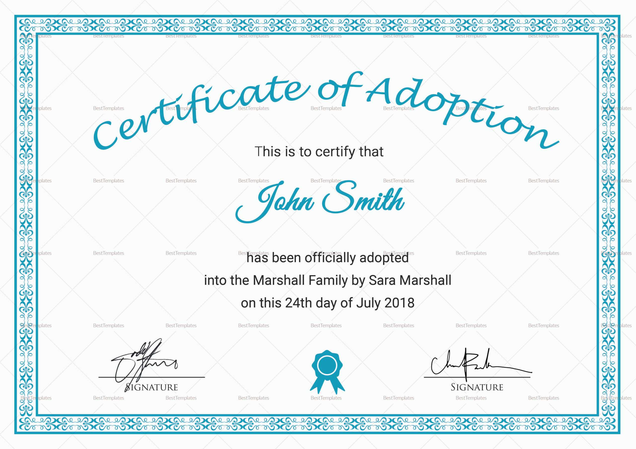 Printable Adoption Certificate Template Inside Blank Adoption Certificate Template