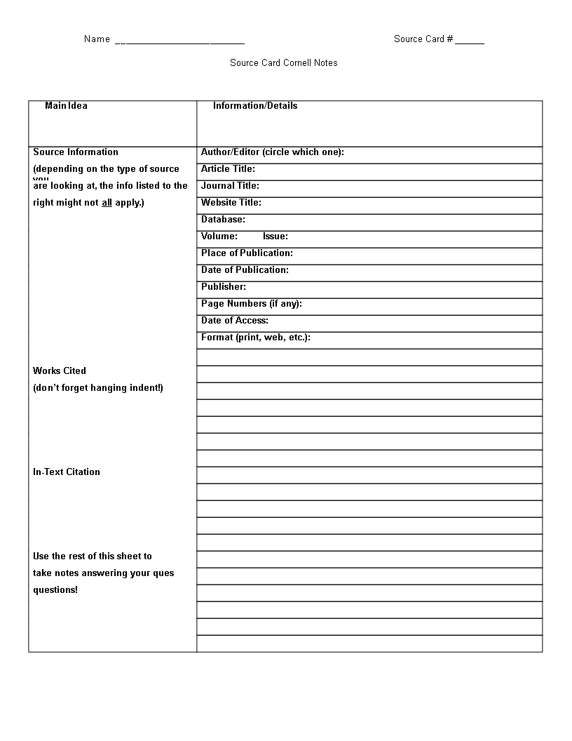Printable Cornell Note Taking Word | Templates At Inside Cornell Note Template Word