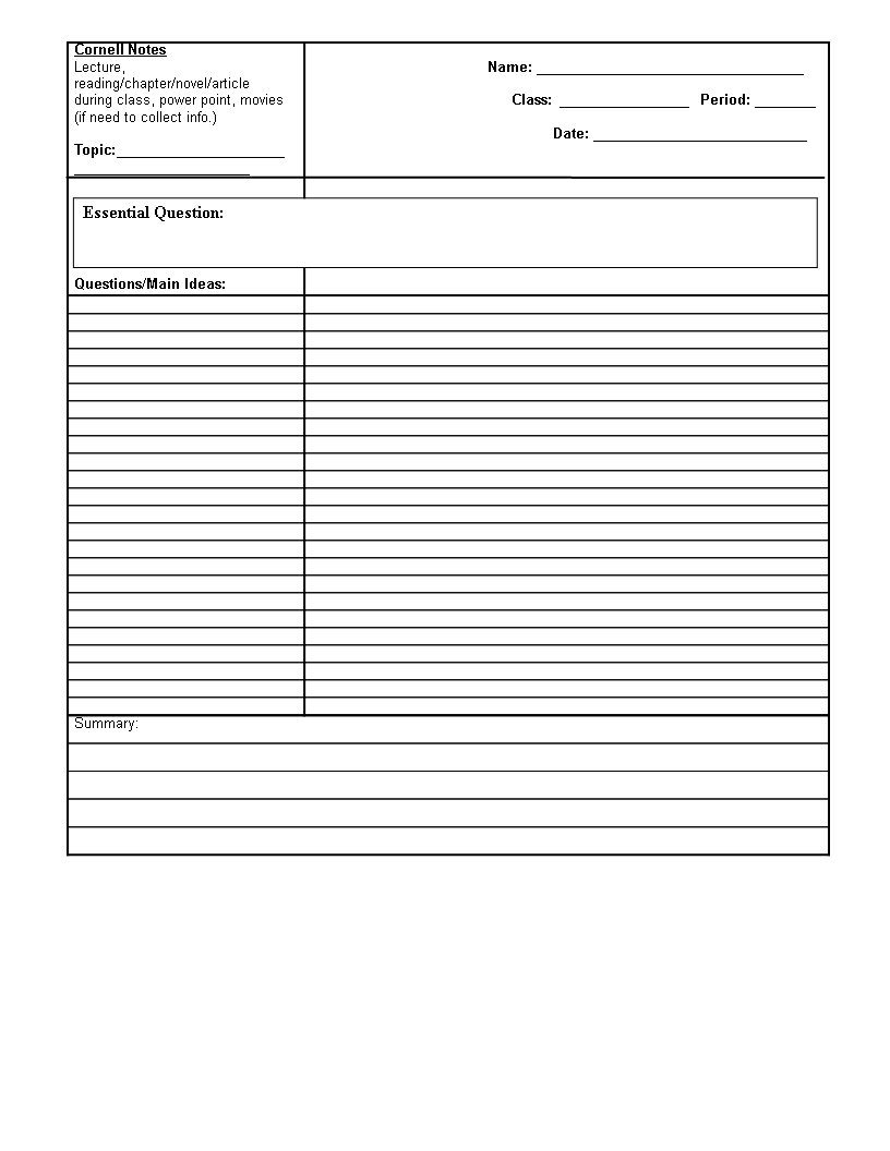 Printable Cornell Notes | Templates At Allbusinesstemplates Regarding Cornell Note Template Word