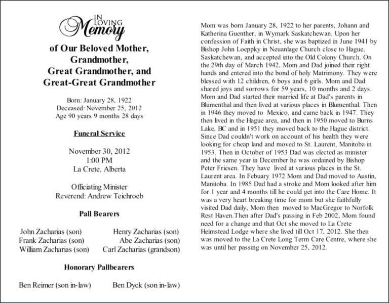 funeral obituaries template for microsoft word