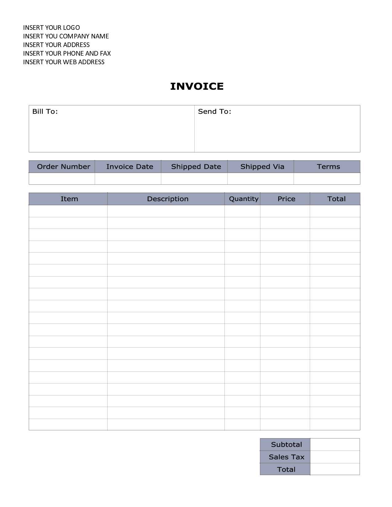 Printable Invoice Template Ms Word | Invoice Example Regarding Invoice Template Word 2010