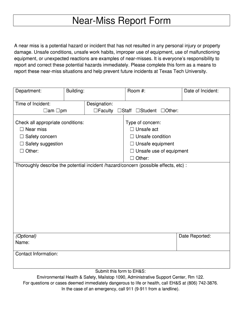 Printable Near Miss Report Template – Fill Online, Printable With Regard To Near Miss Incident Report Template