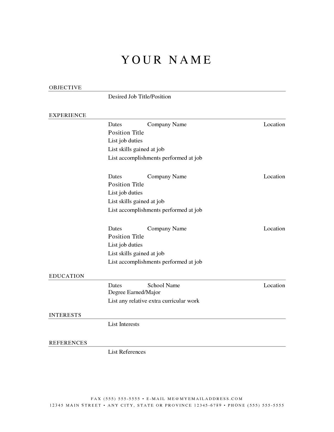 Printable Resume Template Free | Template Business Psd With Regard To Free Blank Cv Template Download