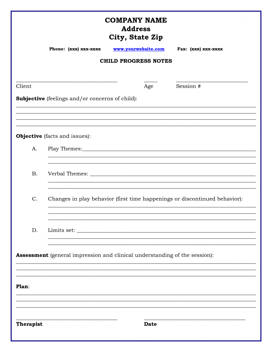 Printable Therapy Progress Note Template Professional Intended For Soap Report Template