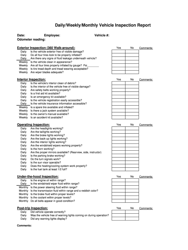 Printable Vehicle Inspection Checklist Template – Fill Intended For Vehicle Checklist Template Word