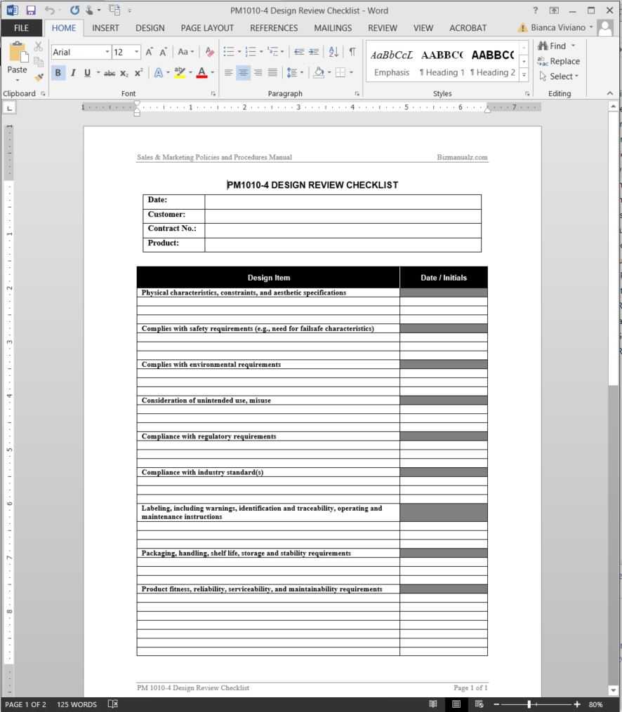 Product Design Review Checklist Template | Pm1010 4 Intended For Free Standard Operating Procedure Template Word 2010