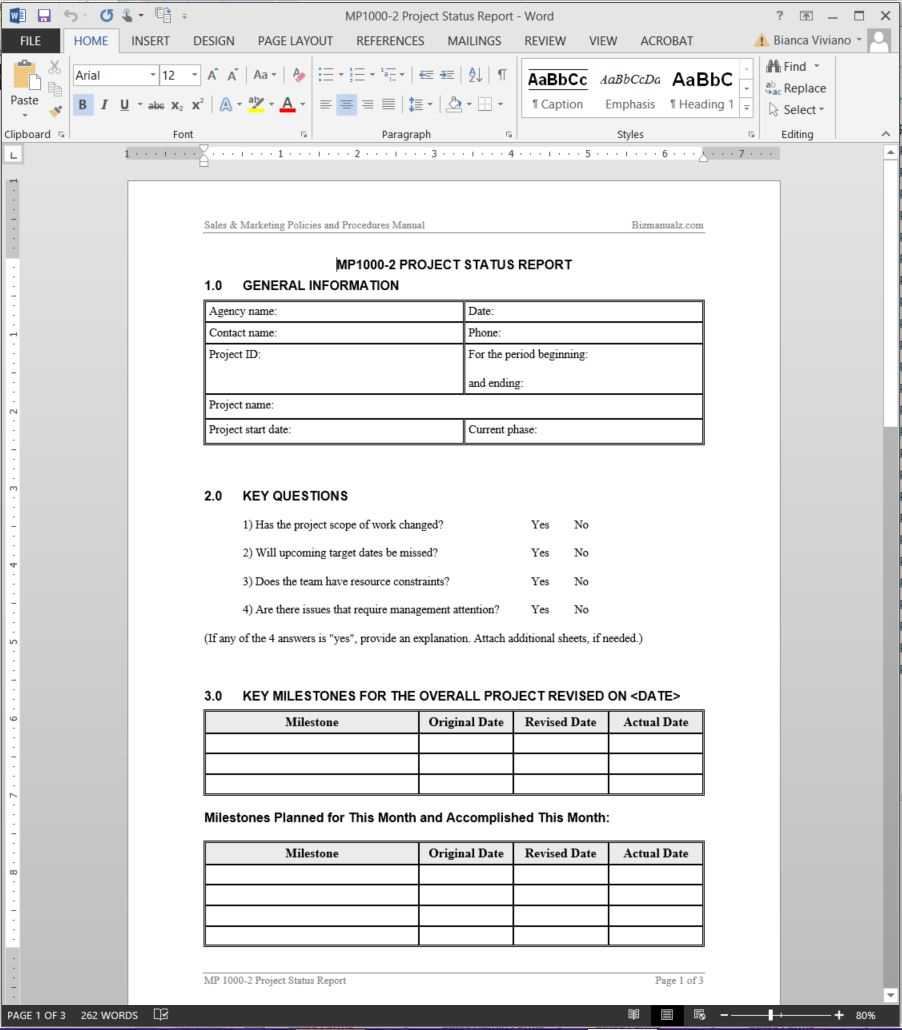 Project Status Report Template | Mp1000 2 Inside Report Template Word 2013