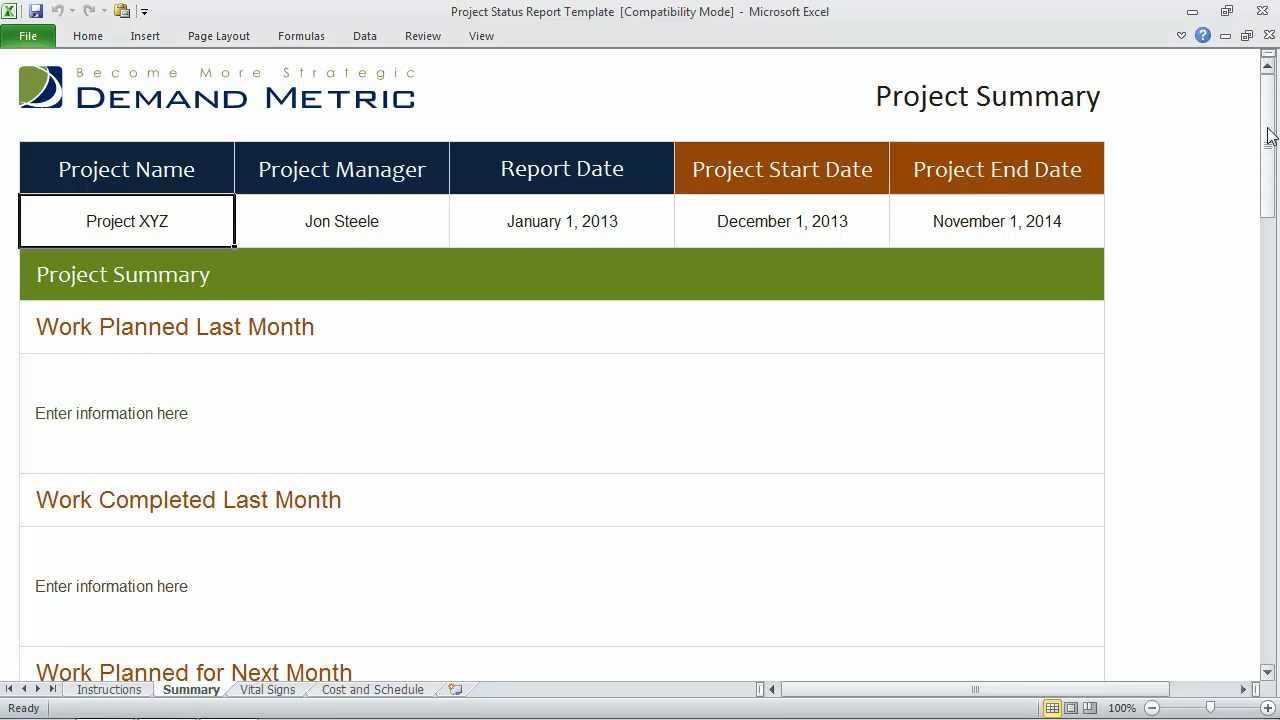 Project Status Report Template Throughout One Page Project Status Report Template