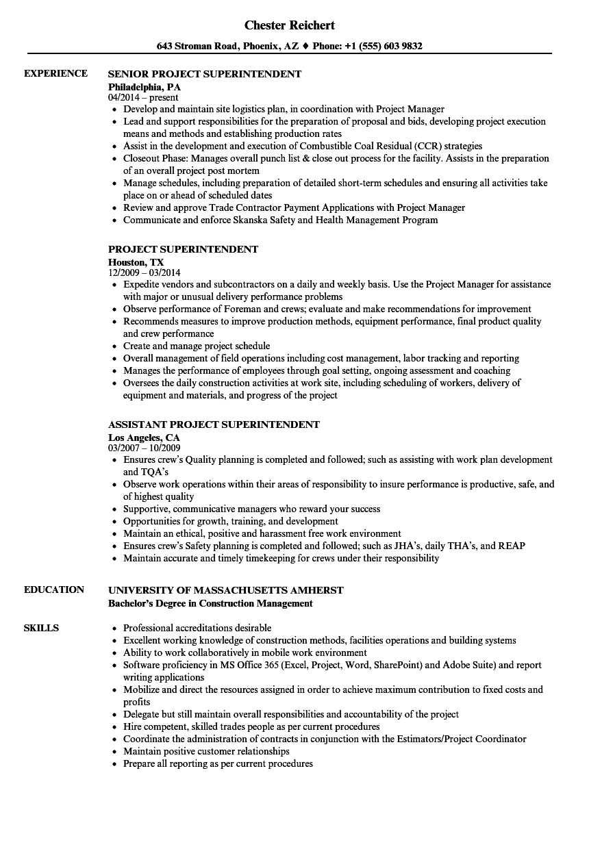 Project Superintendent Resume Samples | Velvet Jobs With Regard To Superintendent Daily Report Template