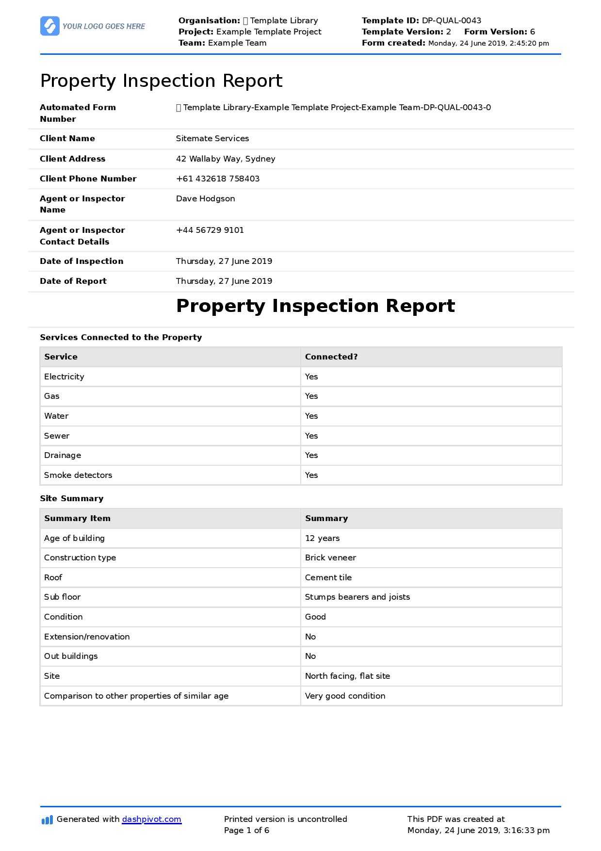 Property Inspection Report Template (Free And Customisable) With Regard To Home Inspection Report Template Pdf