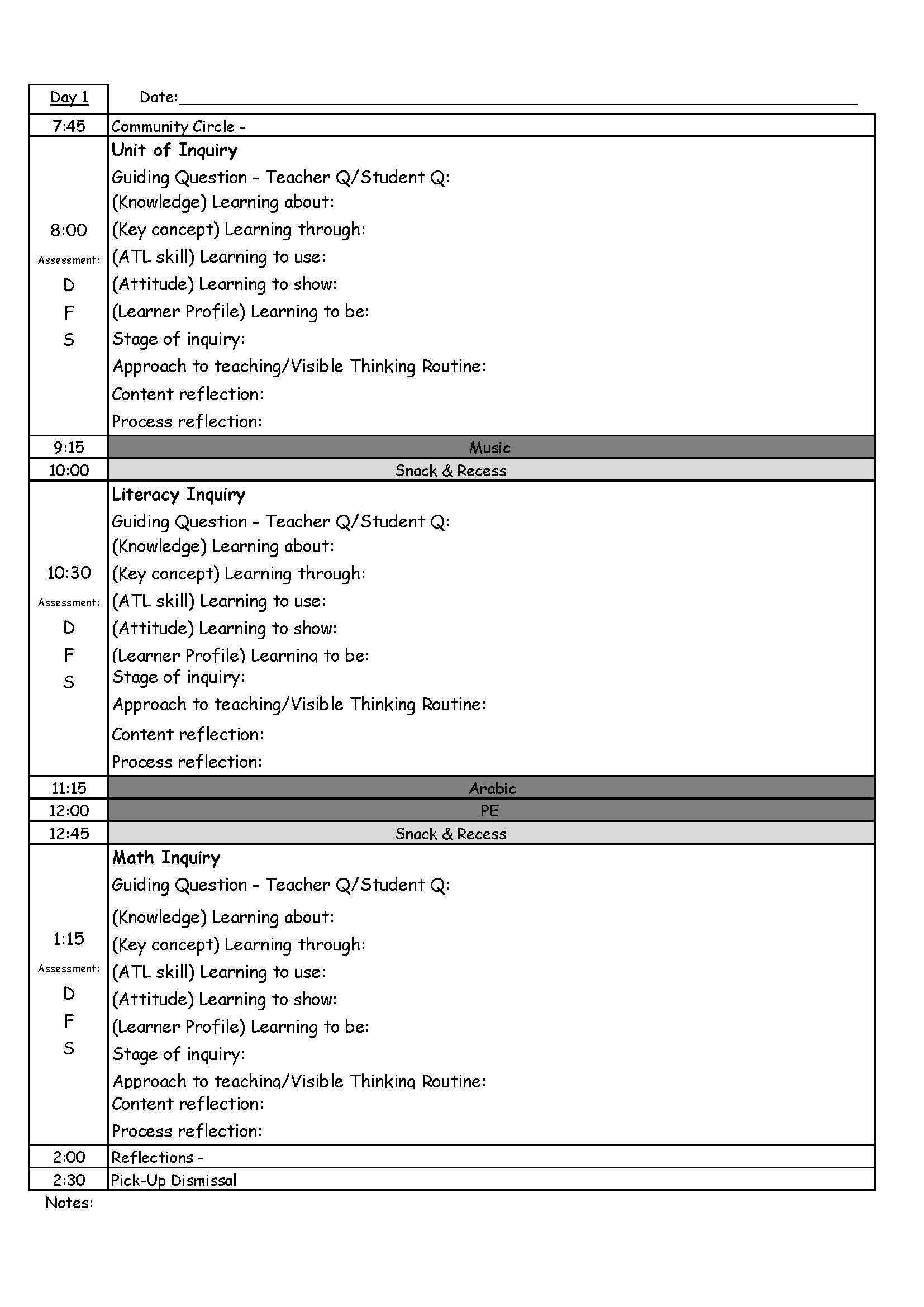 Pyp Day Plan Template – Making Good Humans With Regard To Blank Unit Lesson Plan Template