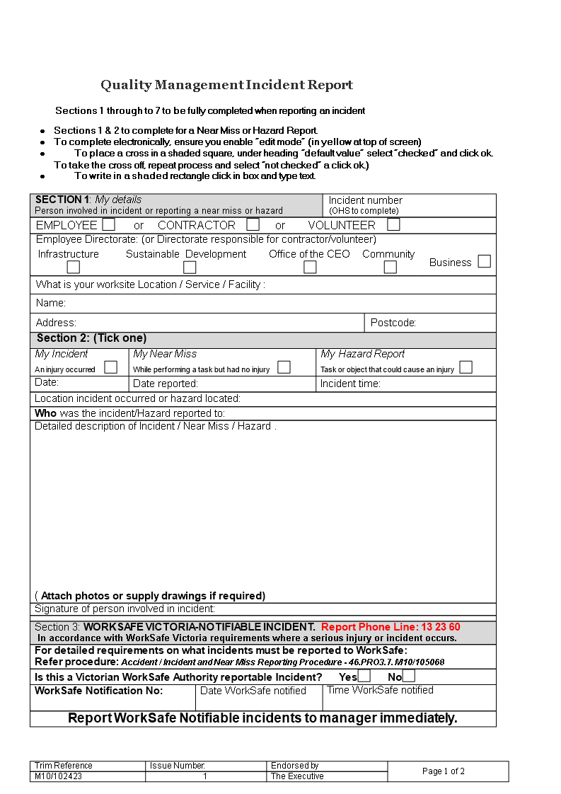 Quality Management Incident Report | Templates At Pertaining To Near Miss Incident Report Template