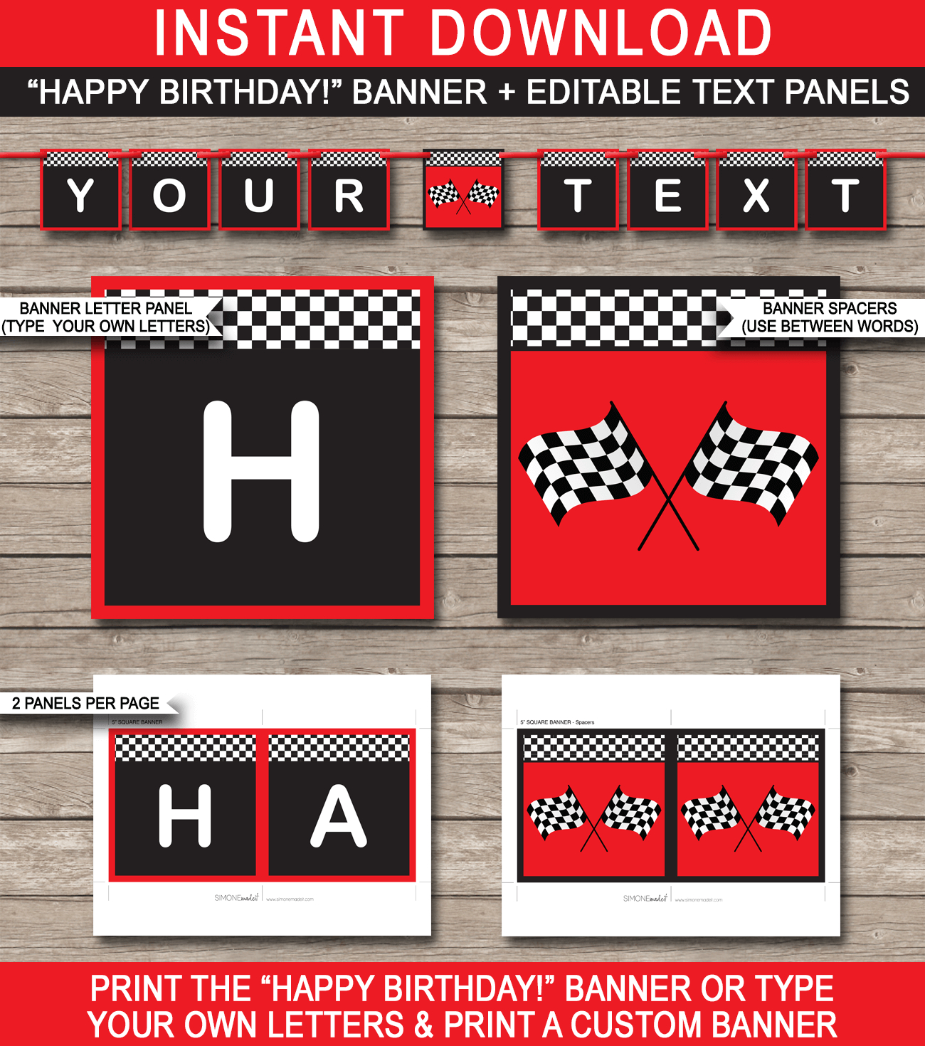 Race Car Party Banner Template – Red Inside Cars Birthday Banner Template