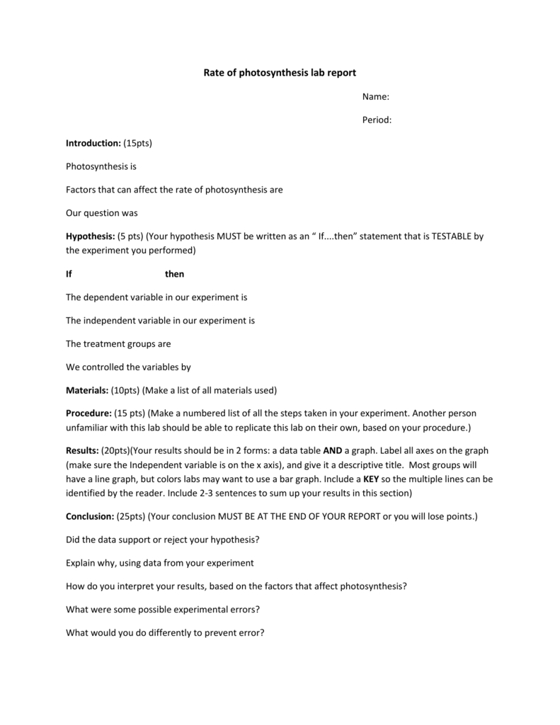 Rate Of Photosynthesis Lab Report Template 15 Intended For Lab Report Conclusion Template