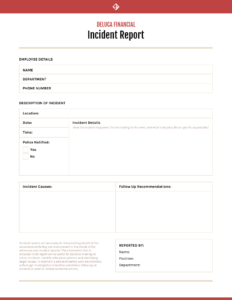 Red Incident Report Template within Employee Incident Report Templates