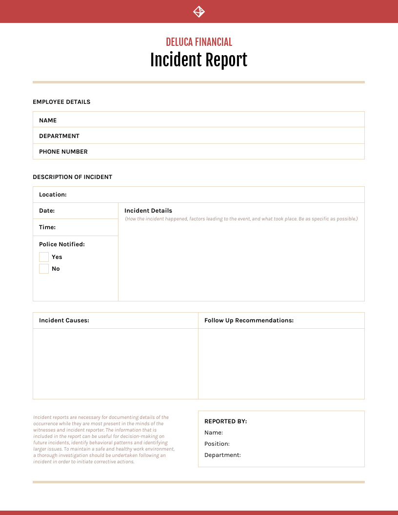 Red Incident Report Template Within Employee Incident Report Templates