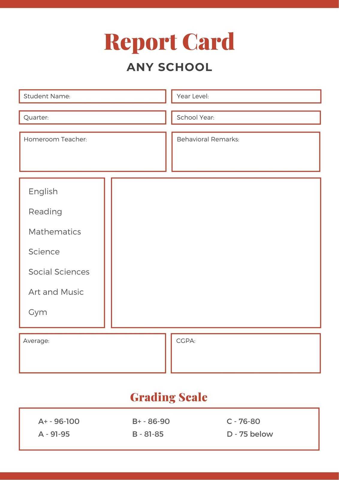 Red Middle School Report Card – Templatescanva Intended For Report Card Template Middle School