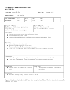 Rehearsal Report Sample inside Rehearsal Report Template
