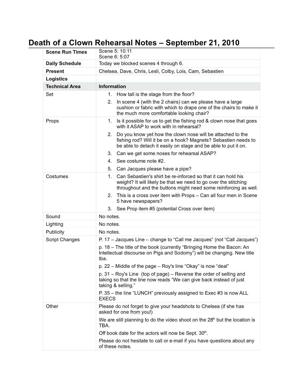 Rehearsal Report Template Stage Manager Example Google Within Rehearsal Report Template