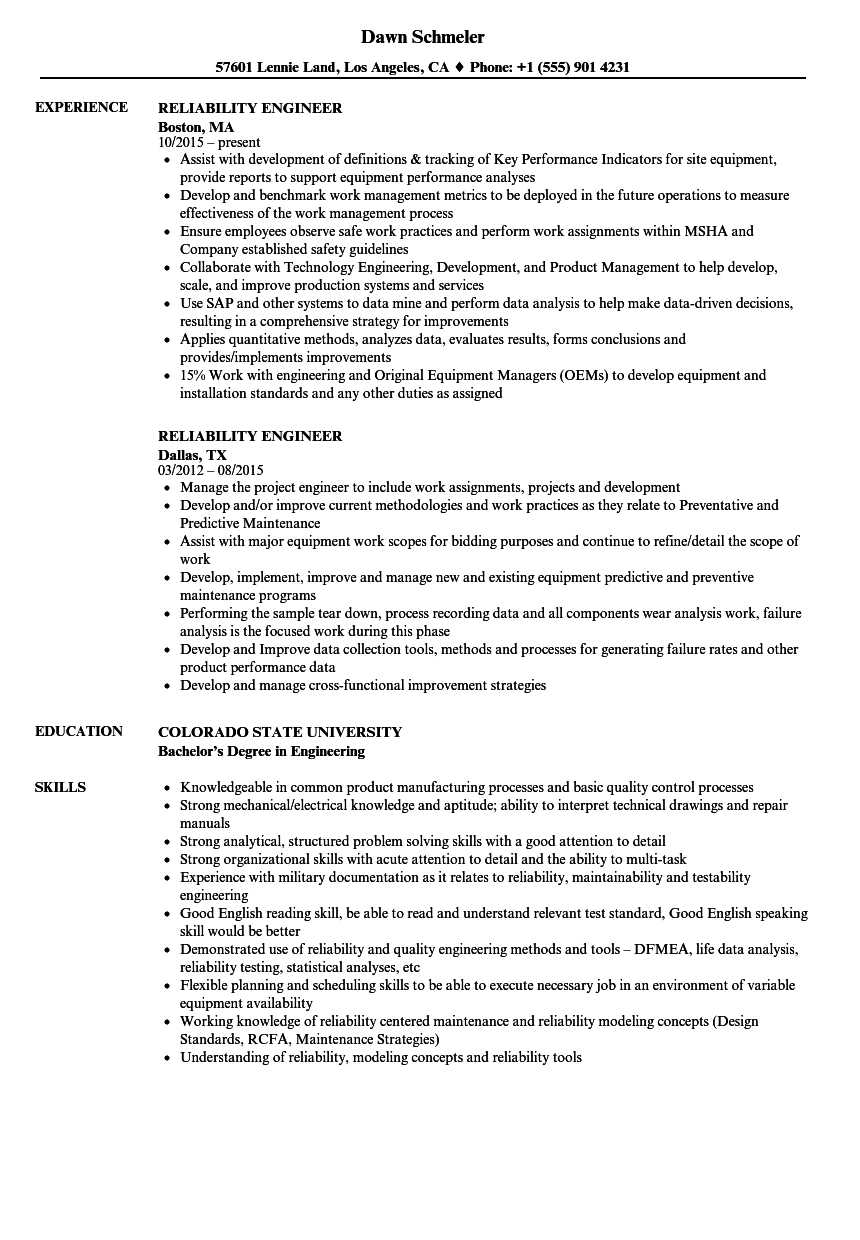 Reliability Engineer Resume Samples | Velvet Jobs Regarding Reliability Report Template